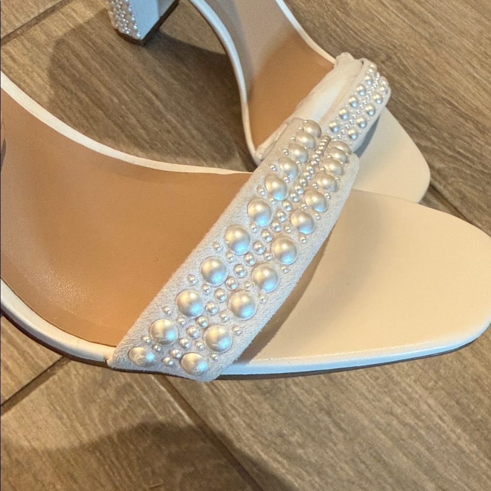 INC International Concepts White Pearl-Embellished Ankle-Strap Block Heel - Picture 5 of 9